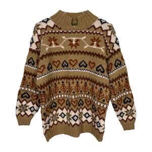 Vintage Wool Fair Isle Heart Nordic Pullover Sweater Medium Tank Cabin Gorpcore